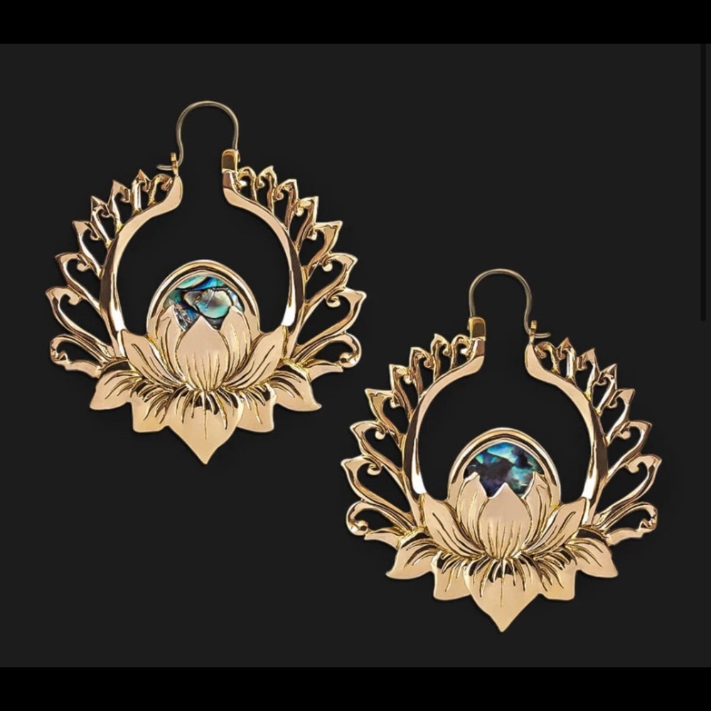 Ask and Embla Ankara Lotus Earrings Brass Abalone